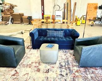 blue leather armchairs