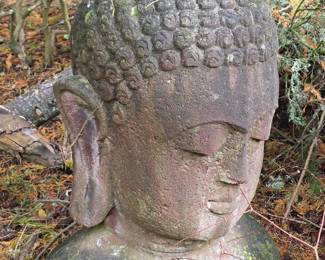 Cast Stone Buddha Head Sculpture