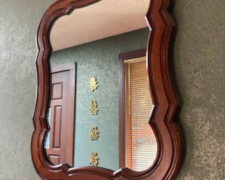 Beveled Wood Framed Wall Mirror