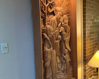 Fu Lu Shou Chinese Carved Wood Wall Art