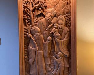 Fu Lu Shou Chinese Carved Wood Wall Art