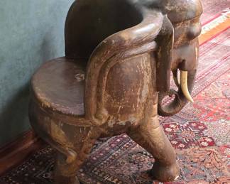 Carved Wood Elephant Stool