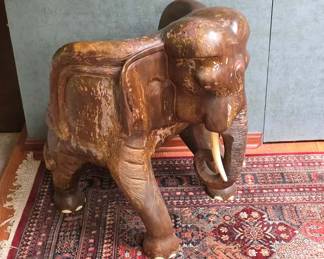 Carved Wood Elephant Stool