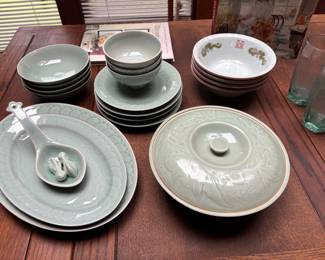 Celadon Green Koi Fish Dinnerware Set