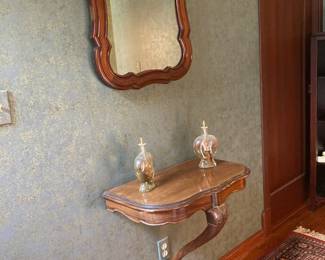 Beveled Wood Framed Wall Mirror, Louis XV Style Wall Mounted Console Table
