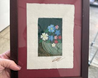 Framed Floral Miniature Artwork on Handmade Paper - $25 