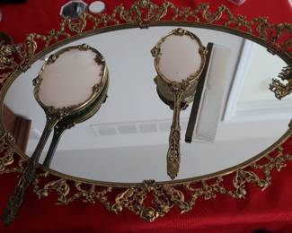 dresser set- edge of mirror as is