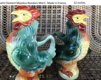 Antique Saint Clement Gallic 12 Majolica Rooster Pitcher Made in France
