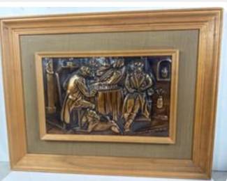 Vintage Copper Relief Art, signed by artist C.E, Pearson. 