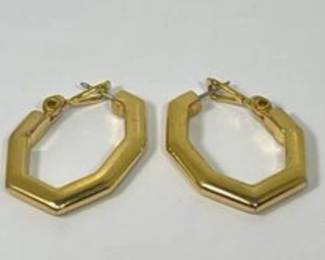 Vintage Monet Octagonal Hoop Earrings. 
