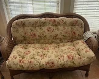 Gorgeous 8pc Wicker/Rattan Sunroom/Living Room Set featuring Loveseat with Cushions, 2 Chairs with Cushions, 1 Cocktail Table, 1 Cushioned Chaise Lounge, 2 End Tables and 1 Custom stool. This set is absolutely Beautiful and looks and feels like Brand New! Looking for a Quality Set? You just found it!