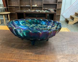 Indiana Iridescent Blue Carnival Glass Bowl