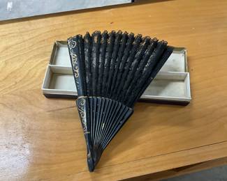 1960's Black Lace Folding Hand Fan