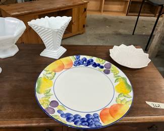 Art Deco Milk Glass Vase - Corelle "Fruit Basket" Platter - Japanese Style Petal Shaped Dish