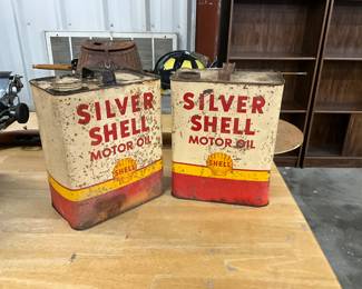 Silver Shell Motor Oil Metal Cans