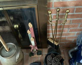 Brass Fireplace Set/Cast Iron
