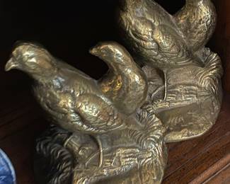 Heavy Brass Pheasant Bookends 