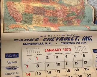 Large 1973 Parks Chevrolet Advertising Calendar