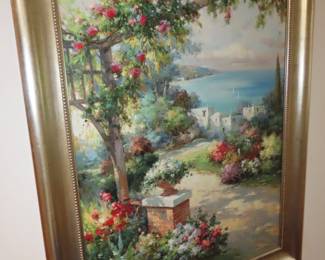 Large European garden scene artwork.