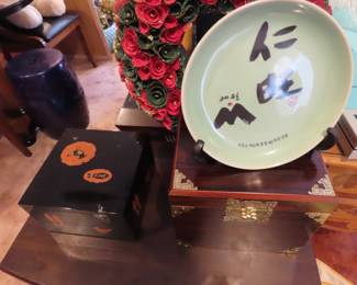 Asian boxes and plate.