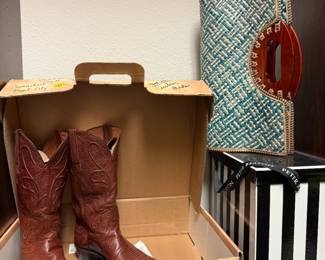 Boots and straw purses...wait till you see the one inside the striped box!