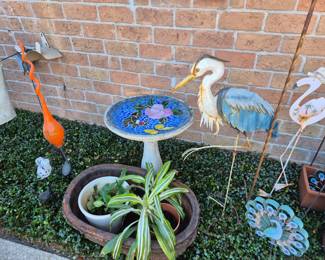 Mosaic birf bath and yard art