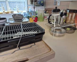 Electric grill, cutting board, coffee presses, jello molds