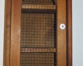 Small Rustic Wooden Wall Cabinet with Metal Screen Door