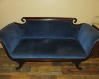 Victorian Fainting Couch with Blue Velvet Upholstery