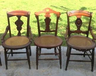 Antique Wooden Chairs with Cane Seats
