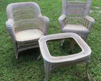 Wicker Patio Furniture Armchair, Rocking Chair & End Table