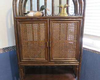 Vintage Rattan Curved Top Bookcase/Storage Cabinet