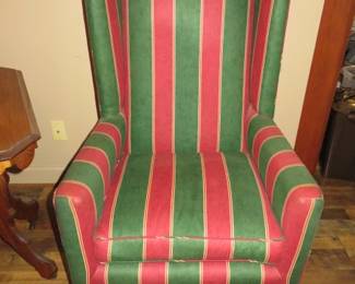 Traditional Wingback Chair with Striped Upholstery