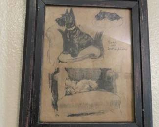 "West Highlander and Scotch" Drawing by British artist Cecil Charles Windsor Aldin (1870-1935}