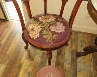 Antique Victorian Corner Chair & Needlepoint Foot Stool 