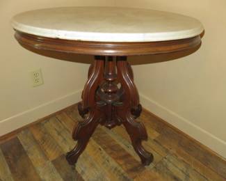 Antique Victorian Marble Top Parlor Table with Mahogany Base