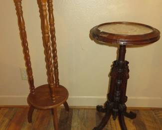Victorian Two-tiered Barley Twist & Mahogany Marble Top Plant Stand (Needs TLC)