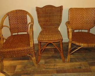 Vintage Rattan Weaved Wicker Accent Chairs
