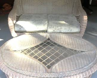 Wicker Patio Love Seat & Coffee Table