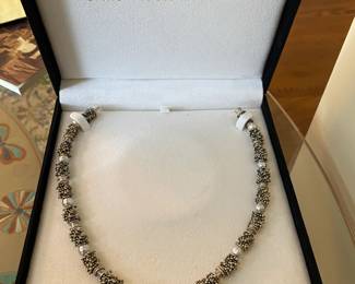 Michael Dawkins sterling and pearl necklace with matching earrings