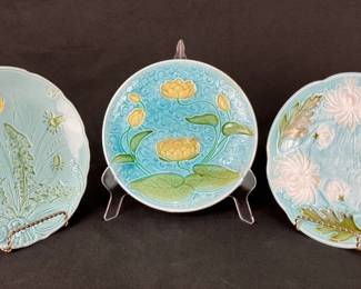 Three German Majolica Flower Plates
