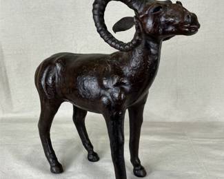 Leather-Embellished Ram Sculpture