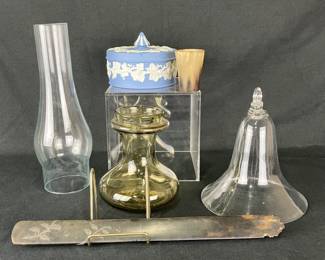 Assortment Featuring Wedgwood Jasperware, Glassware, and Horn