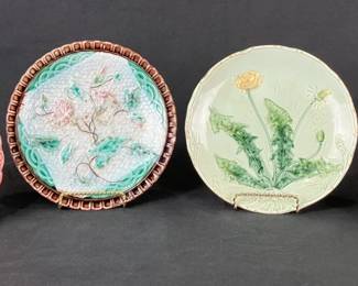 Four Majolica Floral Motif Plates