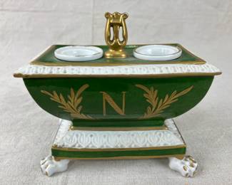 French Nevers Painted Porcelain Napoleon Inkwell