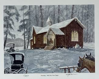 Hand-Signed John Kollock Print, Evensong-1856 Holy Cross Chapel