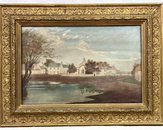 19th Century Oil Painting of a Town by E. Gibson