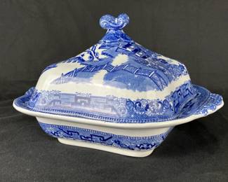 English Blue Willow Covered Dish