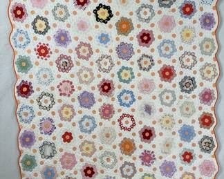 Handmade Patchwork Quilt, Grandmother’s Flower Garden Pattern