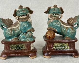 Pair of Qing Dynasty Ceramic Foo Dog Sculptures